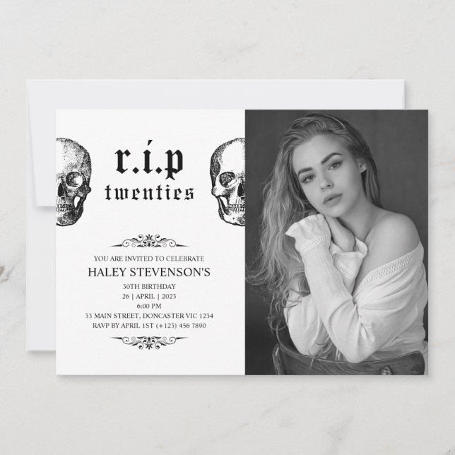 RIP 20-talet Twenties Begravning Dödskalle 30-årsf Inbjudningar (Framsida)