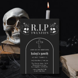 RIP 20-talets 20-tal, Spooky Black Skull 30års föd Inbjudningar