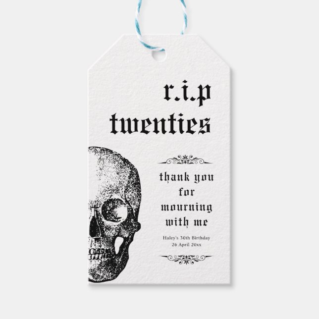 RIP 20s 20-tal Funny Funeral Skull 30års födelseda Presentetikett (Framsidan)