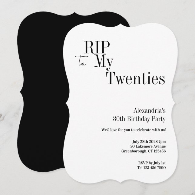 RIP 20s 30th Birthday Minimal Party Inbjudningar (Fram/baksida)
