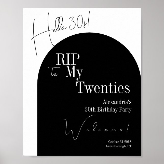 RIP 20s Hello 30s 30th birthday party Welcome Poster (Framsidan)