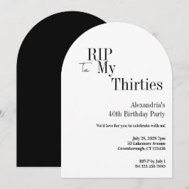 RIP 30s 40th Birthday Black White Minimal Party Inbjudningar