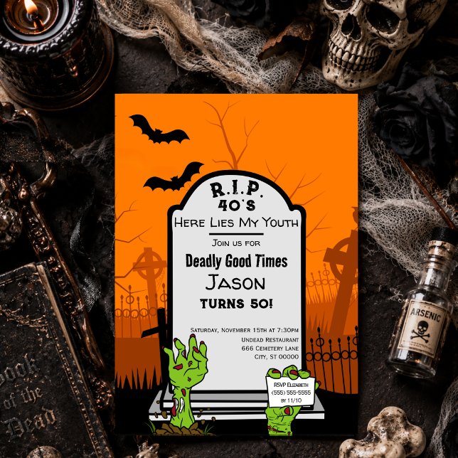 RIP 40-talist Zombie Skräck Halloween 50-årsdag Inbjudningar (Skapare uppladdad)