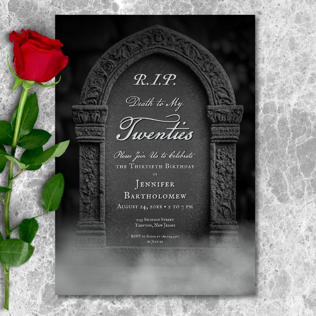 RIP Död till Mina 20-talars grav födelsedagsinbjud Inbjudningar (RIP Death to My 20s Grave Birthday Invitation)