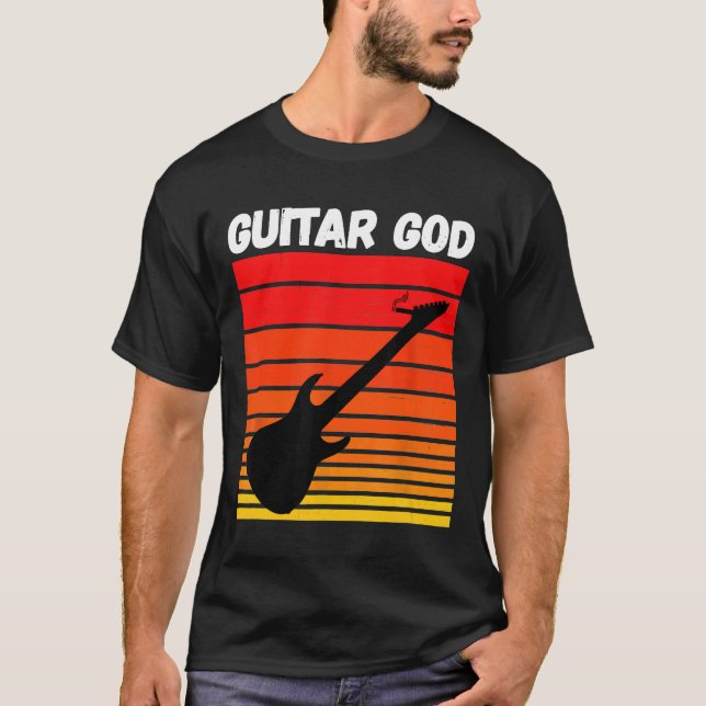 Rip Eddie Tribute Retro Guitar God Guitar With Cig T Shirt (Framsida)