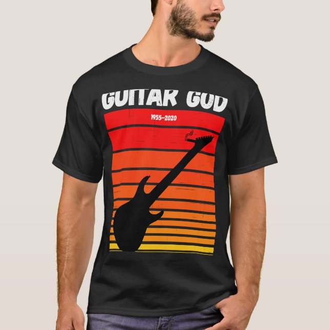 RIP Eddie Tribute RETRO GUITAR GOD Guitar with Cig T Shirt (Framsida)