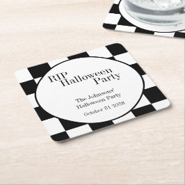 RIP Halloween Black and White Check Party Underlägg Papper Kvadrat