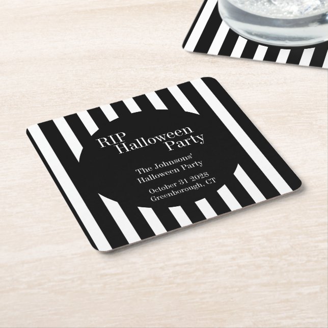 RIP Halloween Black and White Stripe Party Underlägg Papper Kvadrat (Vinklad)