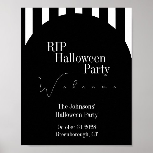 RIP Halloween Black and White Stripe Party Welcome Poster (Framsidan)