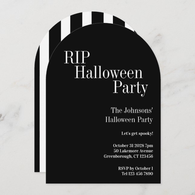 RIP Halloween Party Black and White Stripe Inbjudningar (Fram/baksida)