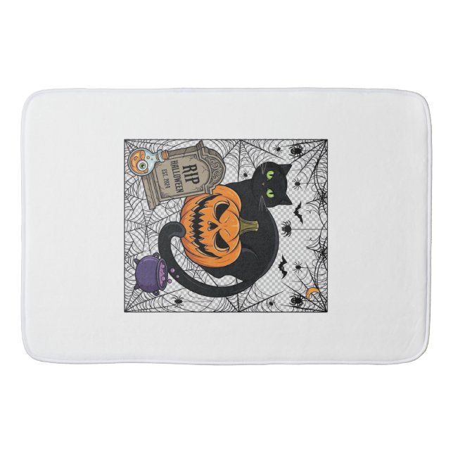 Rip Halloween Svart Katt Pumpa Gravsten Kittel Badrumsmatta (Framsidan)