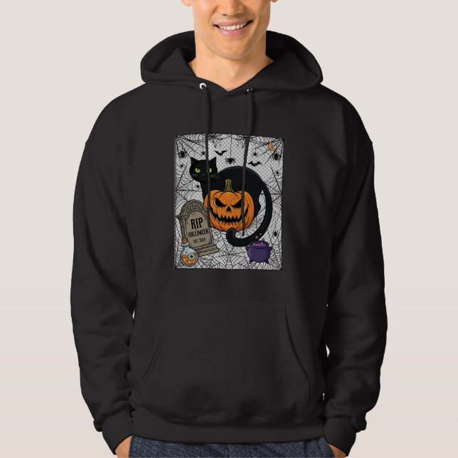 Rip Halloween Svart Katt Pumpa Gravsten Kittel Hoodie (Framsida)