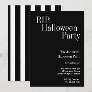 RIP Halloweenfest Svart och vit rand Inbjudningar