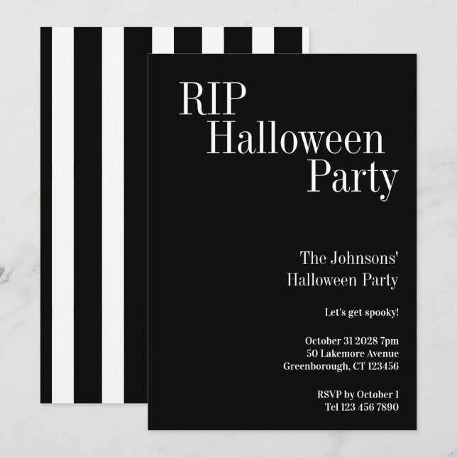 RIP Halloweenfest Svart och vit rand Inbjudningar (Fram/baksida)