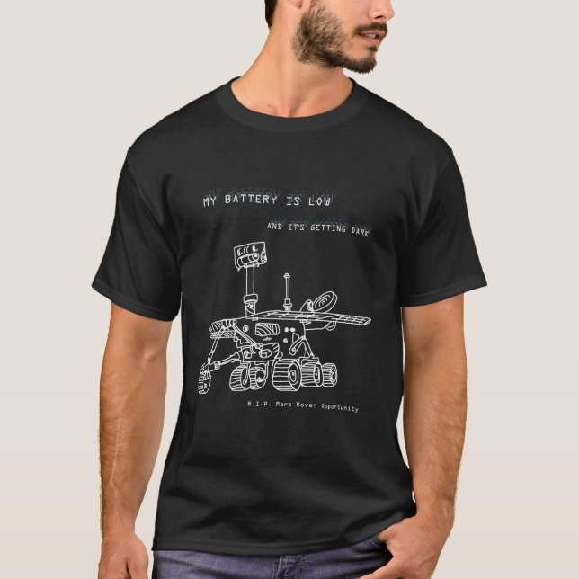 Rip Mars Opportunity Rover Exploration Hand Drawn T Shirt (Framsida)