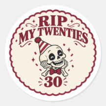 RIP My Twenties 30-årsdag Skelett Rund Klistermärk