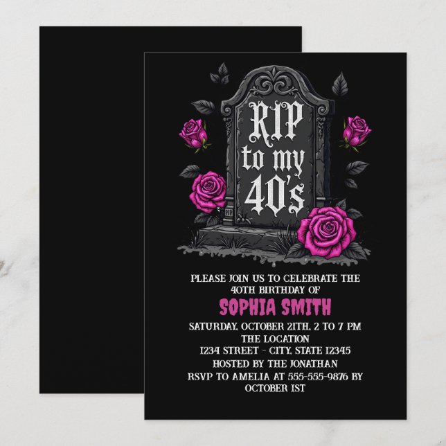 Rip till 40-års födelsedag Gothic Inbjudningar (Fram/baksida)