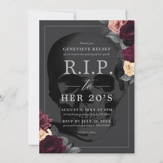 RIP till hennes 20:e Party  Inbjudningar (Framsida)