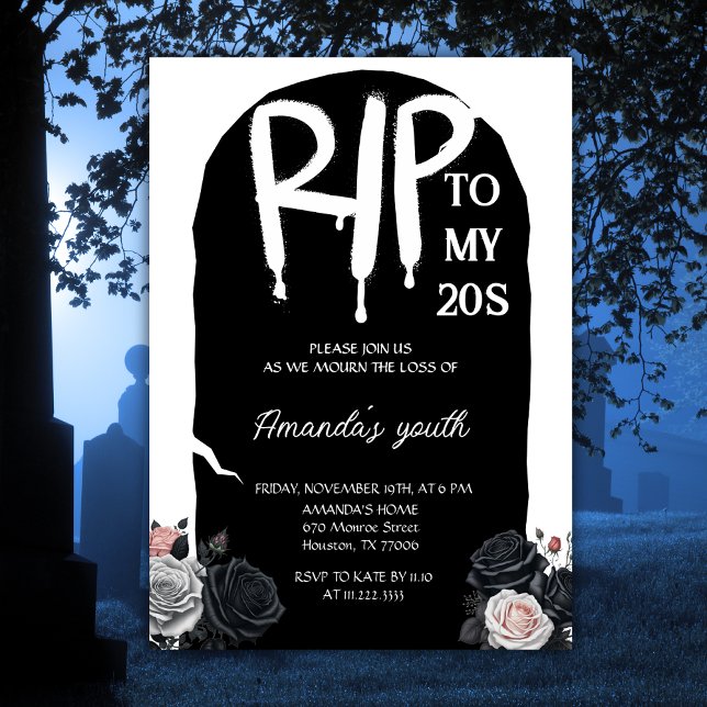 RIP till mitt 20-tal 30års födelsedag Black i Grav Inbjudningar (Skapare uppladdad)