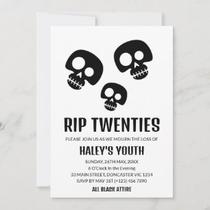 RIP Twenties 20s Döskalle Rolig Begravning 30-årsd Inbjudningar