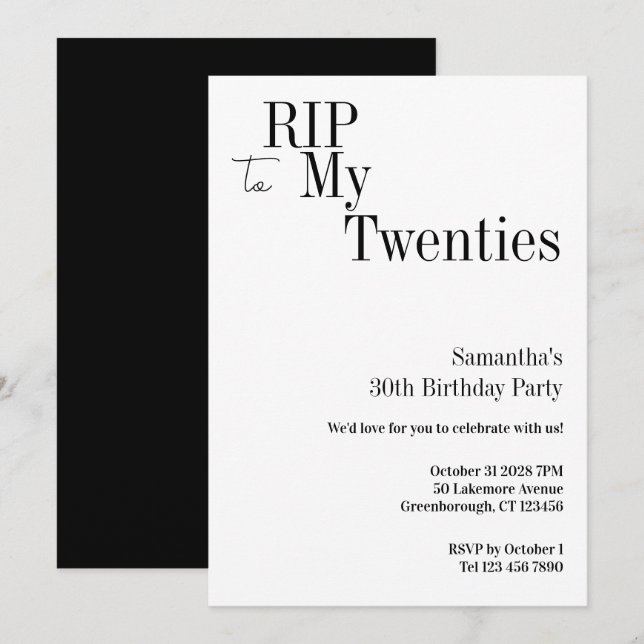 RIP Twenties 30-årsfest Minimal Inbjudningar (Fram/baksida)