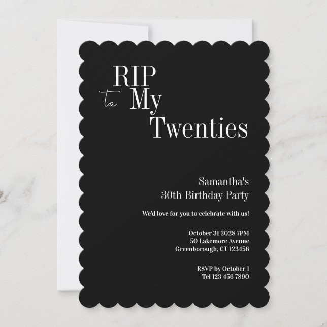 RIP Twenties 30th Birthday Party Black White Inbjudningar (Framsida)