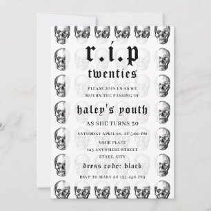 RIP Twenty 20-talet Rolig Död Skalle 30-årsdag Inbjudningar