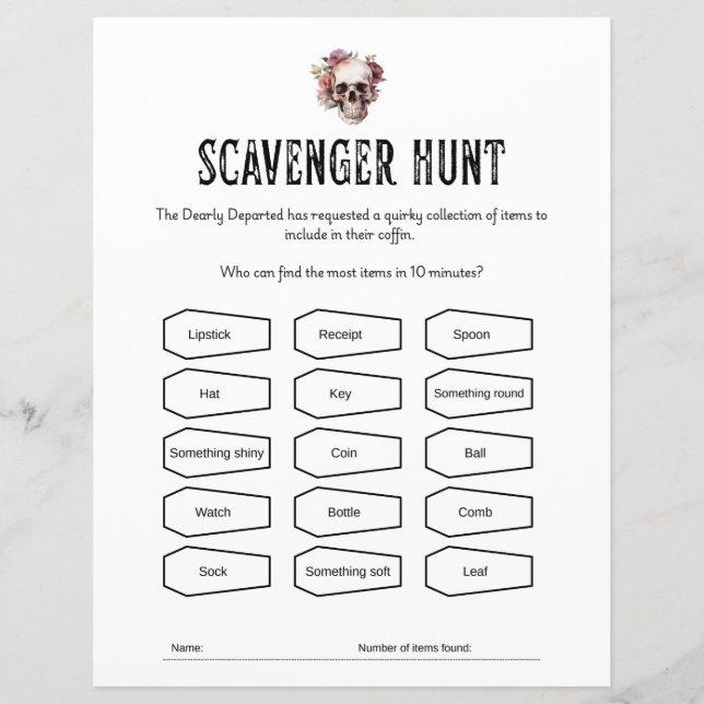 RIP Youth Scavenger Hunt party-vilt lakan (Framsida)