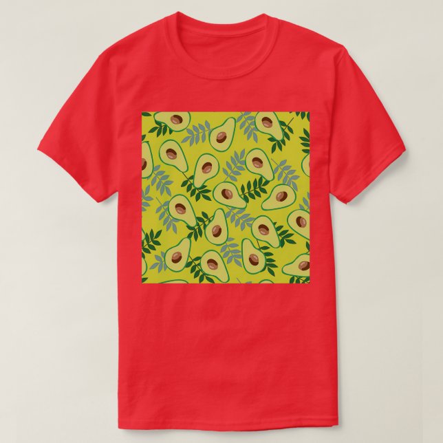 Ripe avocado och löv på ljust grönt t shirt (Design framsida)