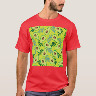 Ripe avocado och löv på ljust grönt t shirt