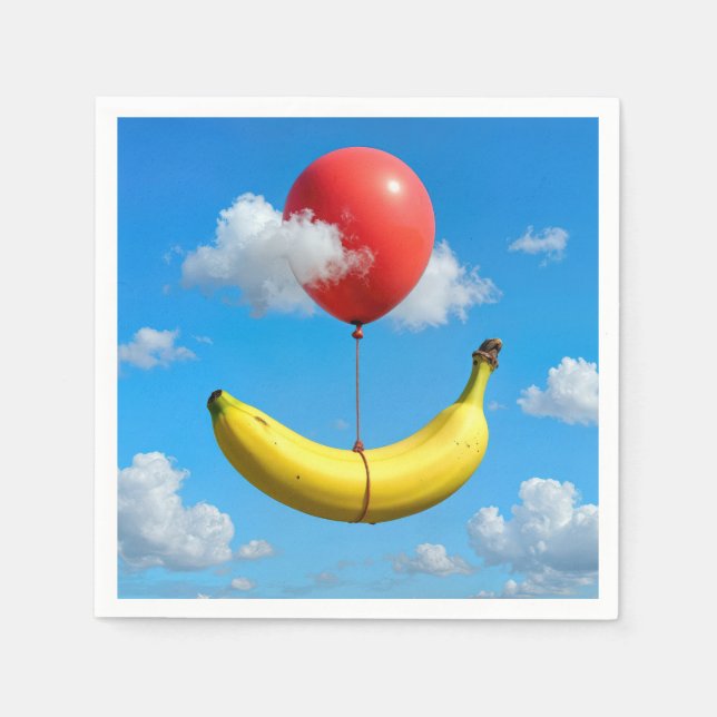 Ripe Banana Floating In Sky with Red Balloon Pappersservett (Framsidan)