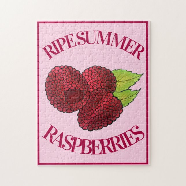 Ripe Fresh Summer Red Raspbär Fruit Berry Pussel (Vertikal)