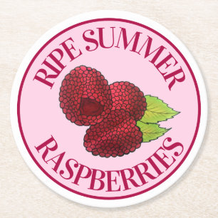 Ripe Fresh Summer Red Raspbär Fruit Berry Underlägg Papper Rund