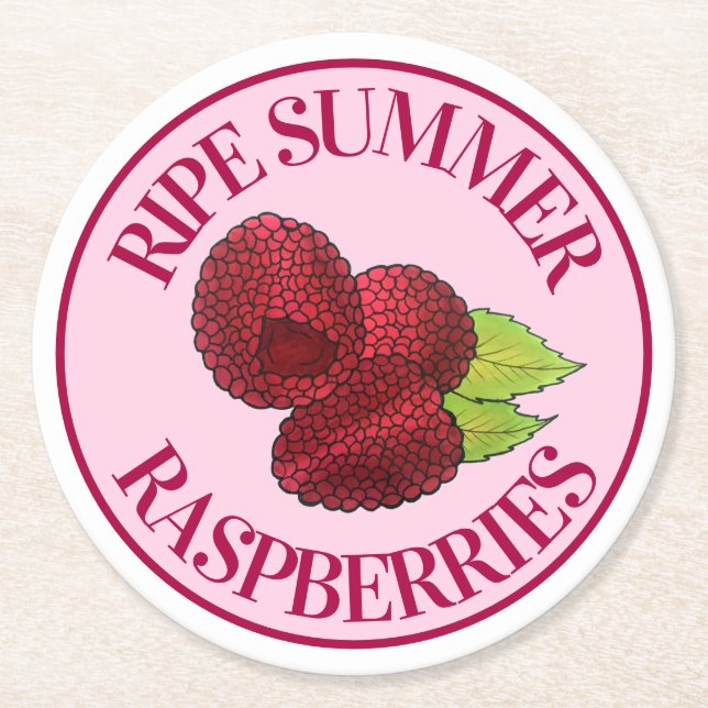 Ripe Fresh Summer Red Raspbär Fruit Berry Underlägg Papper Rund (Framsidan)