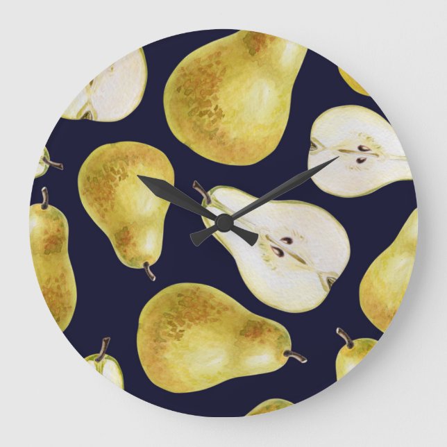 Ripe-päron, svart bakgrund, trädgårdskonst stor klocka (Framsida)