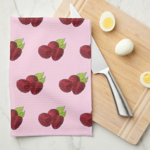Ripe Raspberry Red Raspbär Berry Fruit Print Kökshandduk