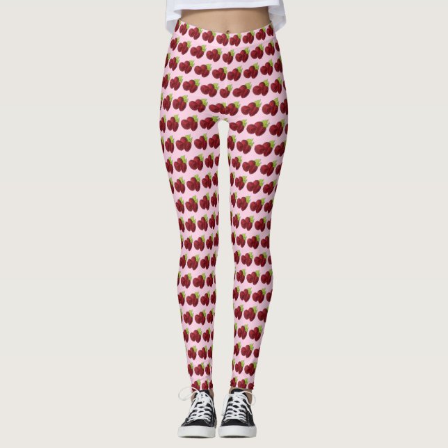 Ripe Raspberry Red Raspbär Berry Fruit Print Leggings (Framsida)