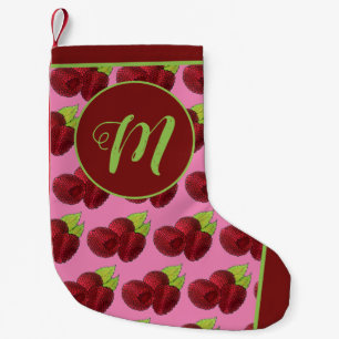 Ripe Raspberry Red Raspbär Berry Fruit Print Liten Julstrumpa
