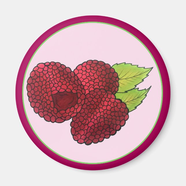 Ripe Raspberry Red Raspbär Berry Fruit Print Magnet (Framsidan)