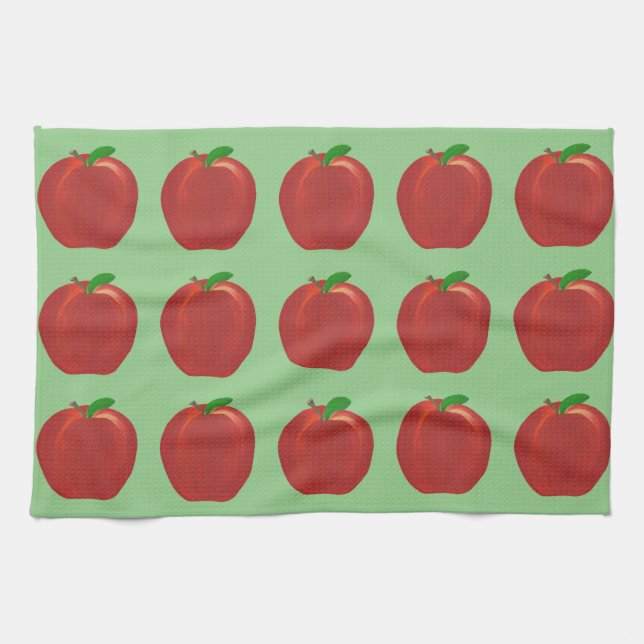 Ripe Red Apples Grönt Lövs Kitchen Towels Kökshandduk (Horisontell)