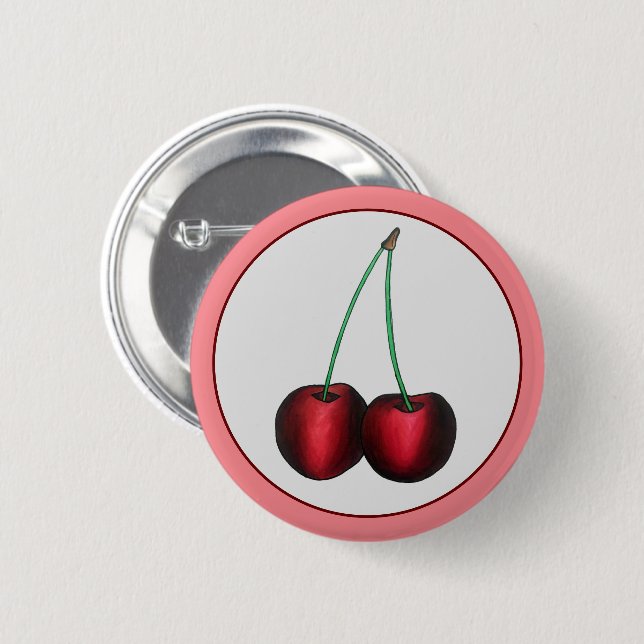 Ripe Red Cherry Cherries Summer Stone Fruit Foodie Knapp (Framsida & baksida)
