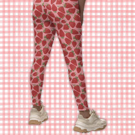 Ripe Red Strawbär på Rosa Patterned Leggings