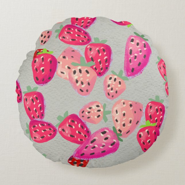 Ripe Strawberry Hand plockade Struktur Rund Kudde (Framsidan)
