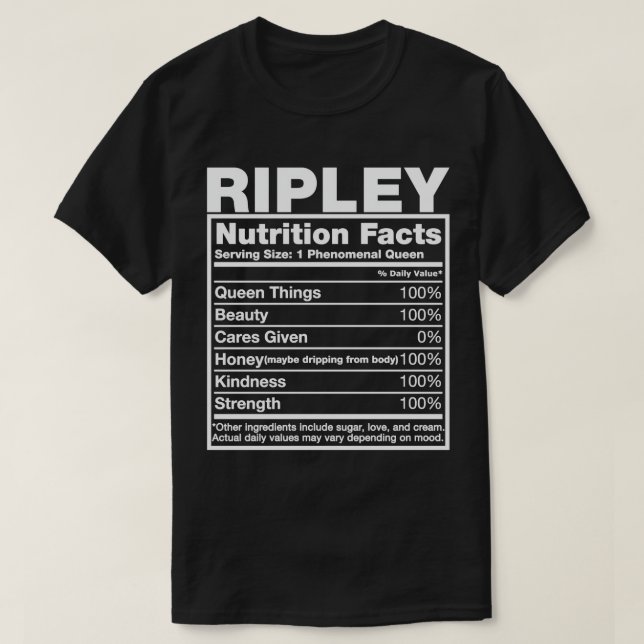 Ripley Nutrition Facts T-Shirt Ripley Namn Birthda (Design framsida)