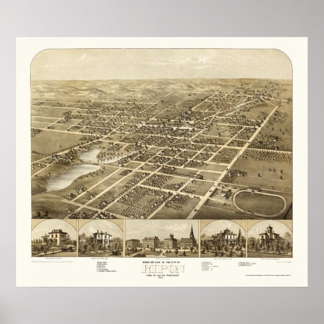 Ripon, WI Panoramic Karta - 1867 Poster (Framsidan)