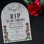 Rippa min 30-årsjubileum Gravestone 40:e gotiic Fö Inbjudningar<br><div class="desc">Vrid 40 i mörk,  snyggt elegans med det här rippet mitt 30-tal Gravestone 40:e Gothic Födelsedagsfest inbjudan! Den här bågformade födelsedagen inbjudan ser ut som en huvudsten med vingar emblem,  ro,  bröst och en grått-sten struktur. Perfekt för en god födelsedagskalender!</div>