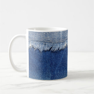 Rippad Denim Jeans Fabric-bakgrund Kaffemugg