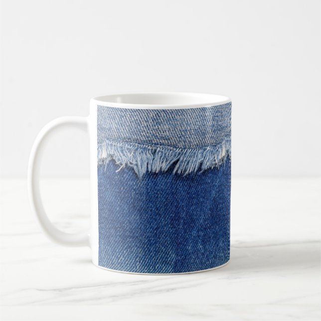 Rippad Denim Jeans Fabric-bakgrund Kaffemugg (Vänster)