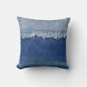 Rippad Denim Jeans Fabric-bakgrund Kudde