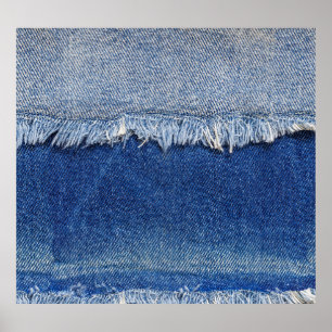 Rippad Denim Jeans Fabric-bakgrund Poster